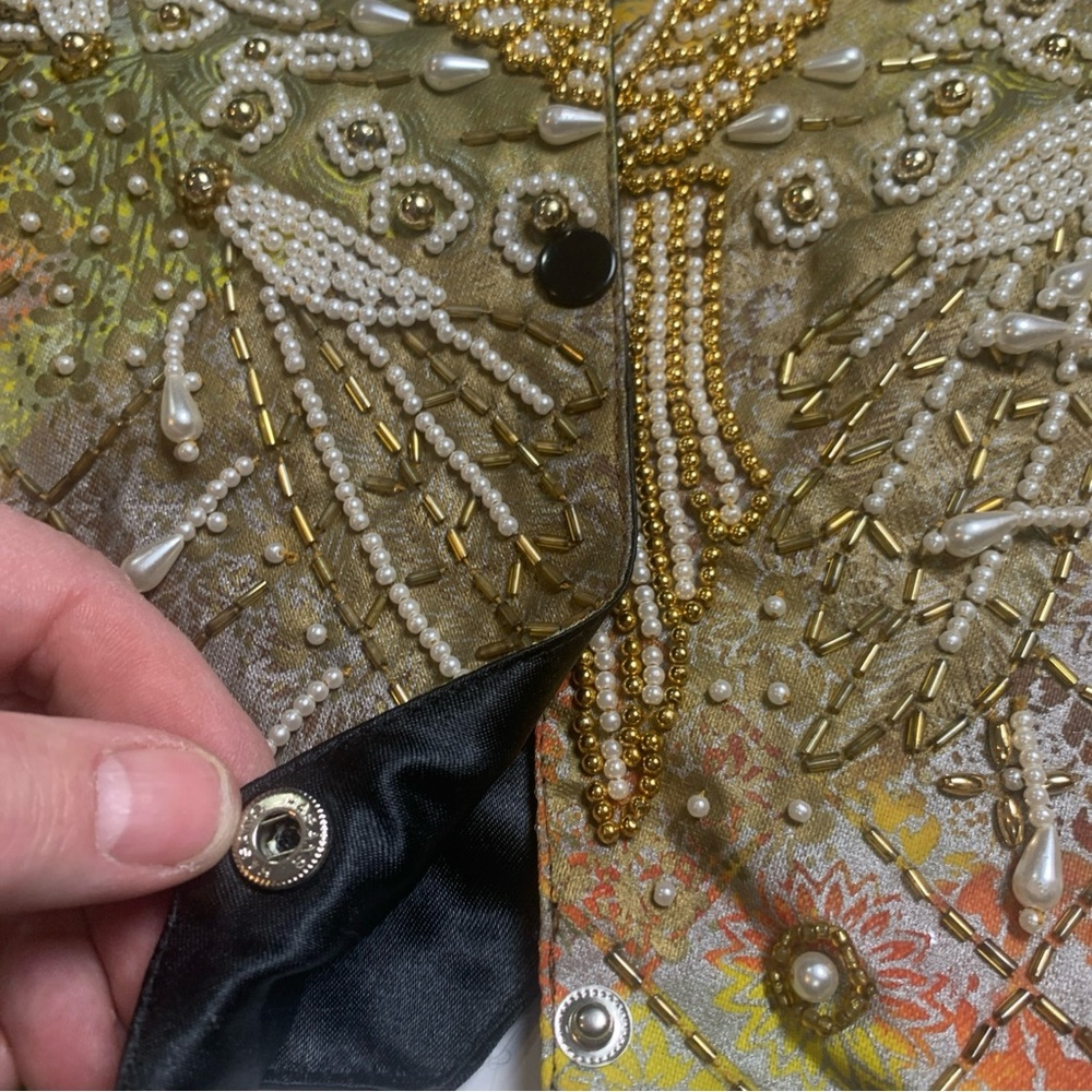 vtg 80s embroidered VEST Ana Moro‎ All Size pearl gold beaded Stunning - Picture 9 of 16